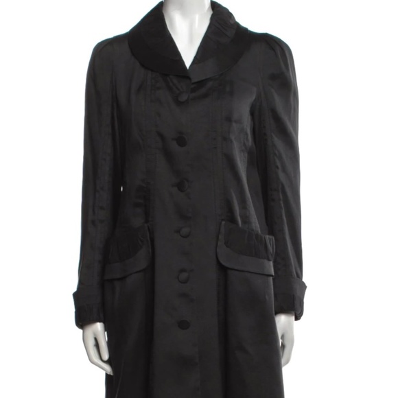 ELEGANT VINTAGE ROCHAS French Black Silk Coat / Long Jacket Size 38 - Picture 1 of 16